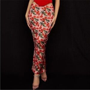 House of CB Red Floral Maxi Skirt